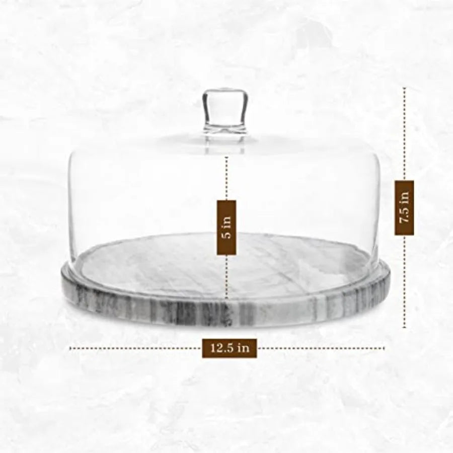 Marble Cake Stand with Glass Dome