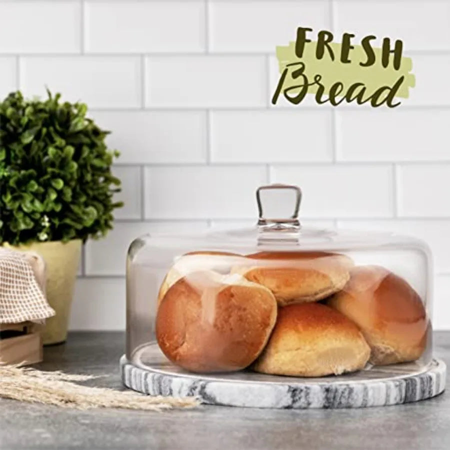 Marble Cake Stand with Glass Dome
