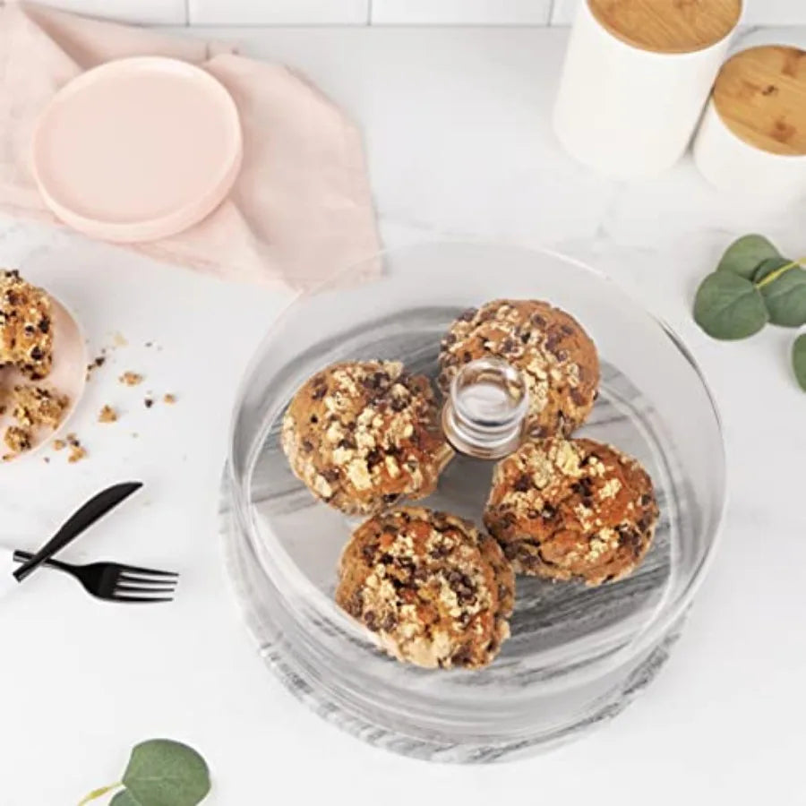 Marble Cake Stand with Glass Dome