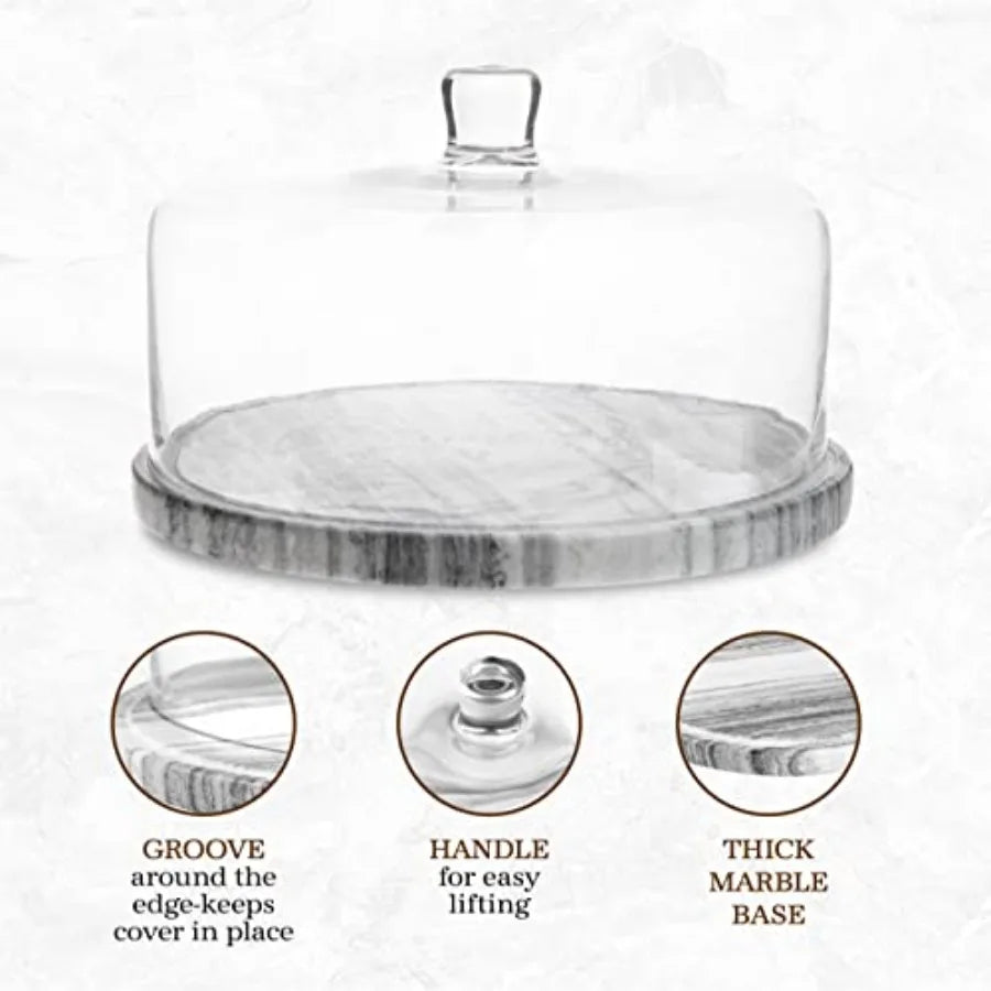 Marble Cake Stand with Glass Dome