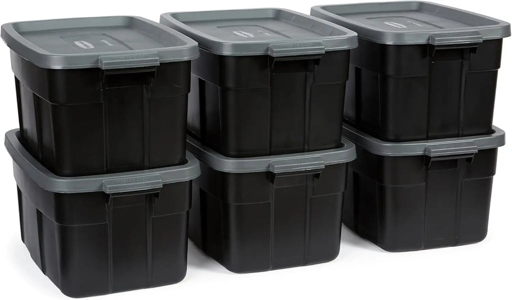 Heavy-Duty Black Storage Bins with Lids (6-Pack)