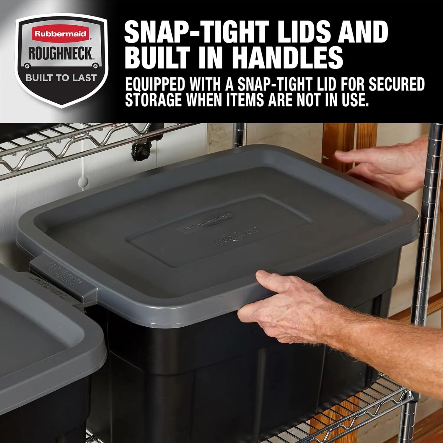 Heavy-Duty Black Storage Bins with Lids (6-Pack)
