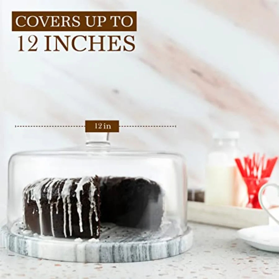 Marble Cake Stand with Glass Dome