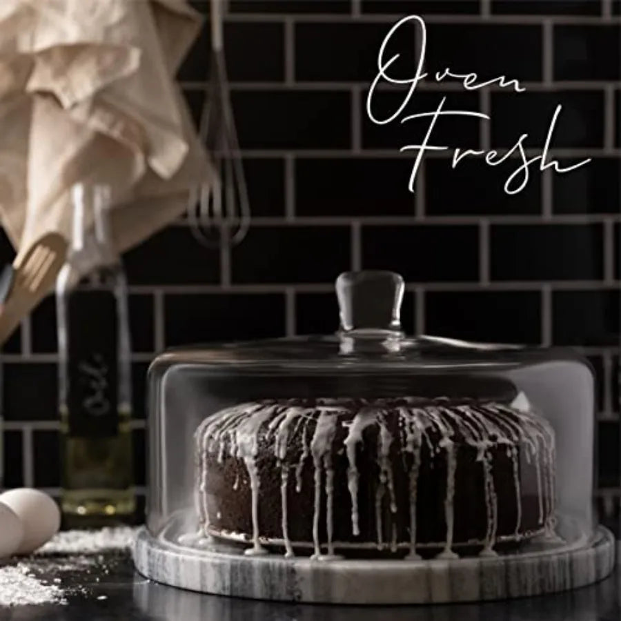 Marble Cake Stand with Glass Dome